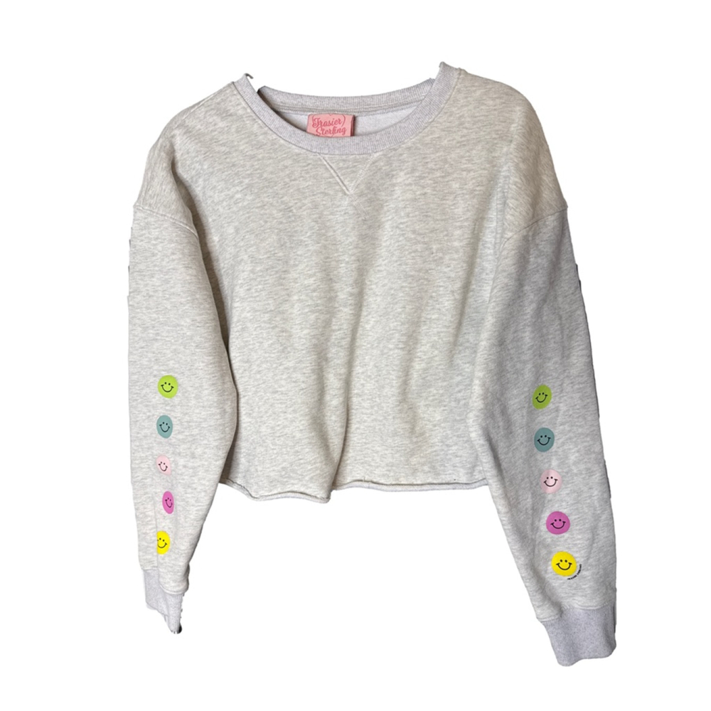 NWOT Frasier Sterling Gray Smiley Face Cropped Sweatshirt M